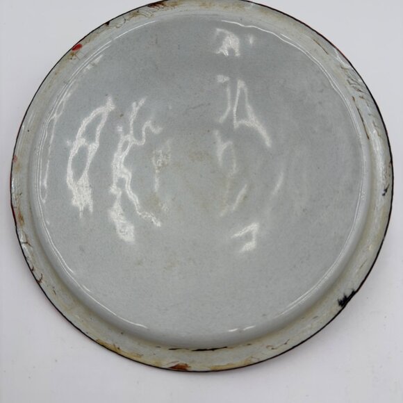 Vintage Enamelware Metal Lid Red Rim 8" Diameter Rustic Farmhouse Style Lid Only - Picture 3 of 6